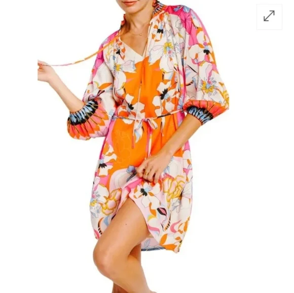 Ciebon Drea Floral Print Bohemian Keyhole Neckline Long Balloon Sleeve Mini - Picture 2 of 12